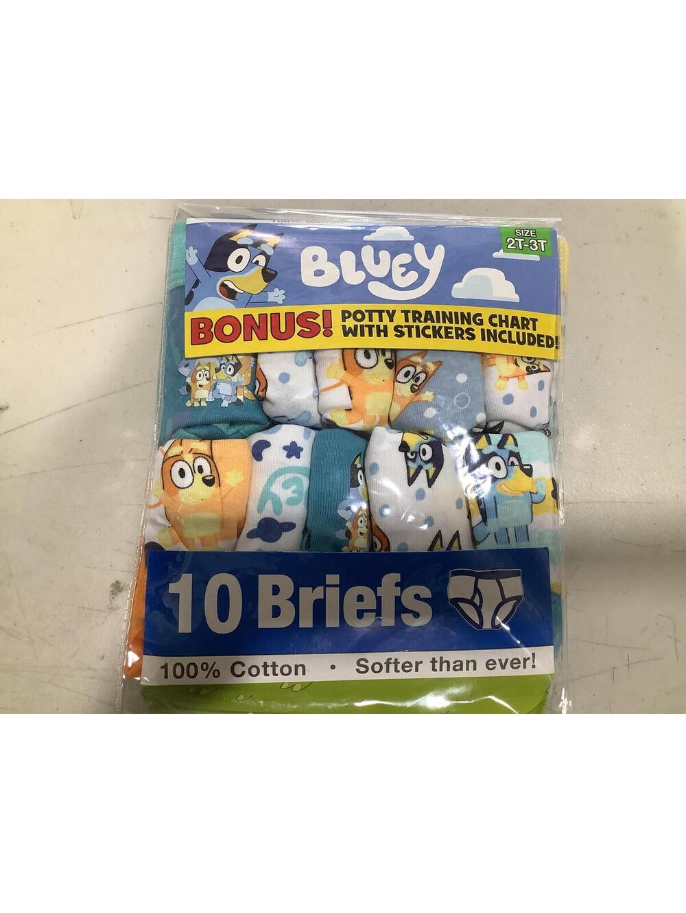 Bluey Boys' 10-Pack Cotton Briefs with Potty Training Chart, Size 2T-3T